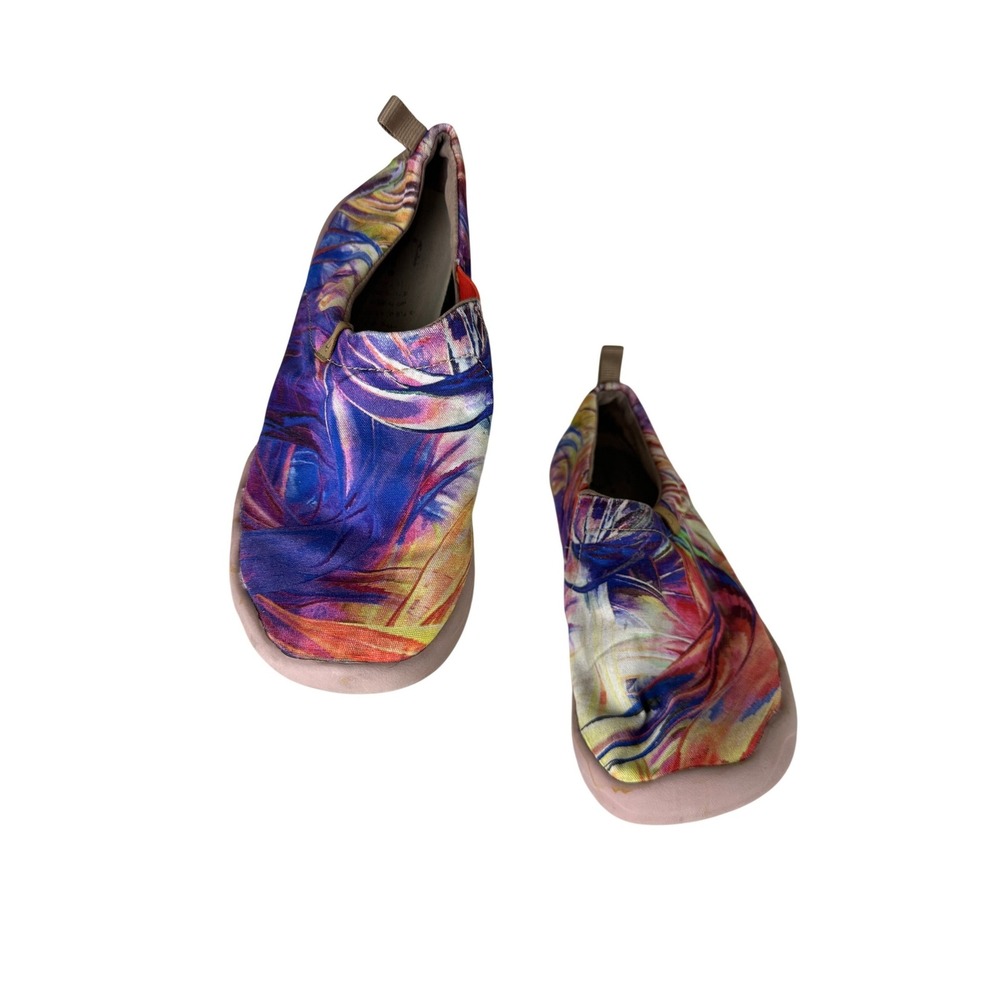 UIN Women Art Painted Canvas Slip On Sneakers Multi Color Abstract Shoes Size 8